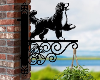 Soporte para colgar perro de montaña bernés personalizado, soporte para cesta colgante para perro, soporte para colgar perro para jardín, letrero de metal para mascotas, decoración de jardín