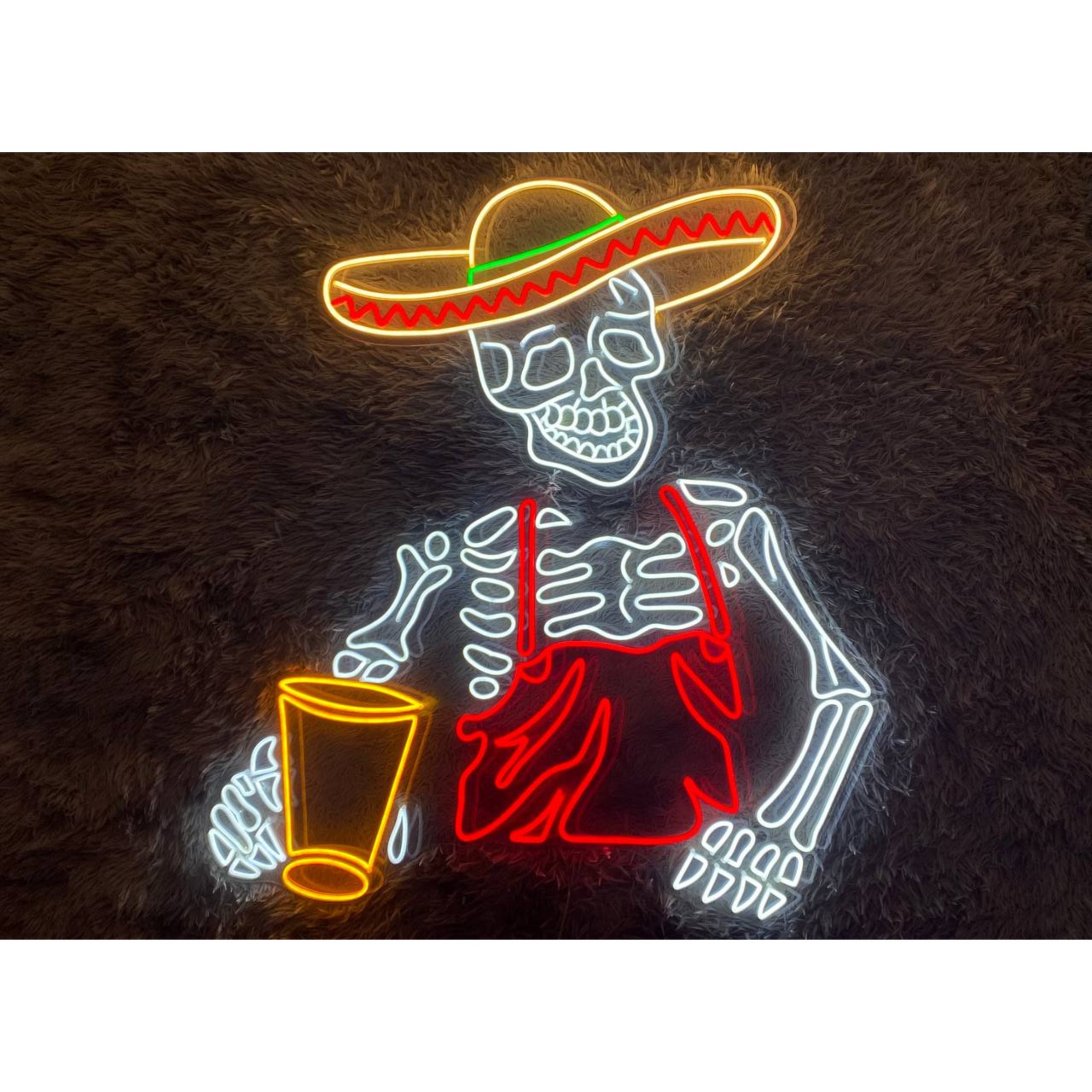 テキーラを飲むメキシコの骸骨の LED サイン、テキーラ メキシコの骸骨