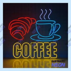 Coffee Croissant Neon Sign, Croissant Led Sign, Coffee Cup Led Light, Food Drink Neon Light, Kitchen Wall Decor, Coffee Store Wall Sign