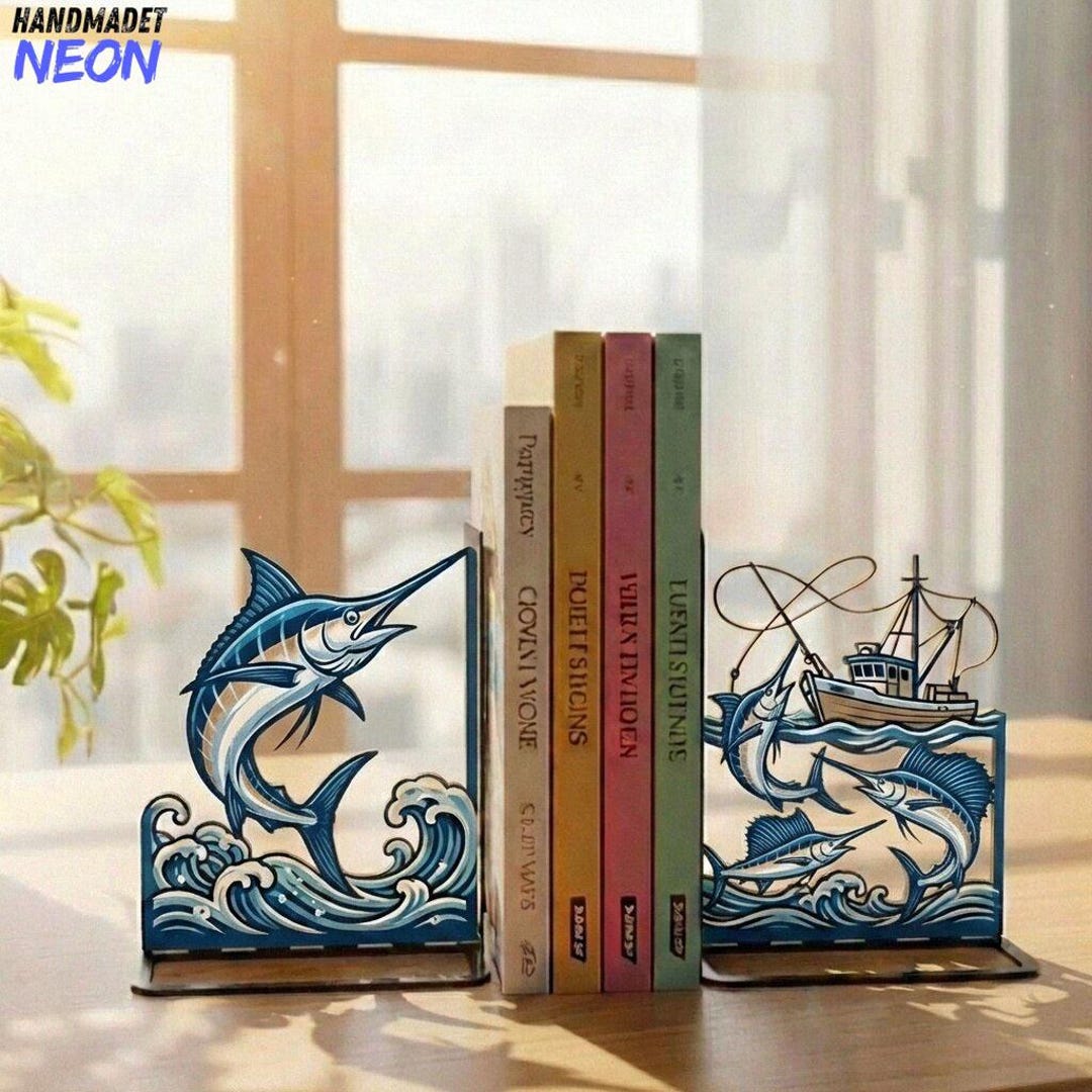 Personalized Marlin Metal Bookend, Deep Sea Fishing Decor, Sailfish ...