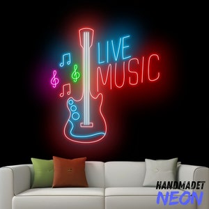 Live Music Neon Sign, Electric Guitar Led Sign, Guitar Neon Light, Music Led Light, Musical Instrument Room Wall Art, Music Show Wall Decor