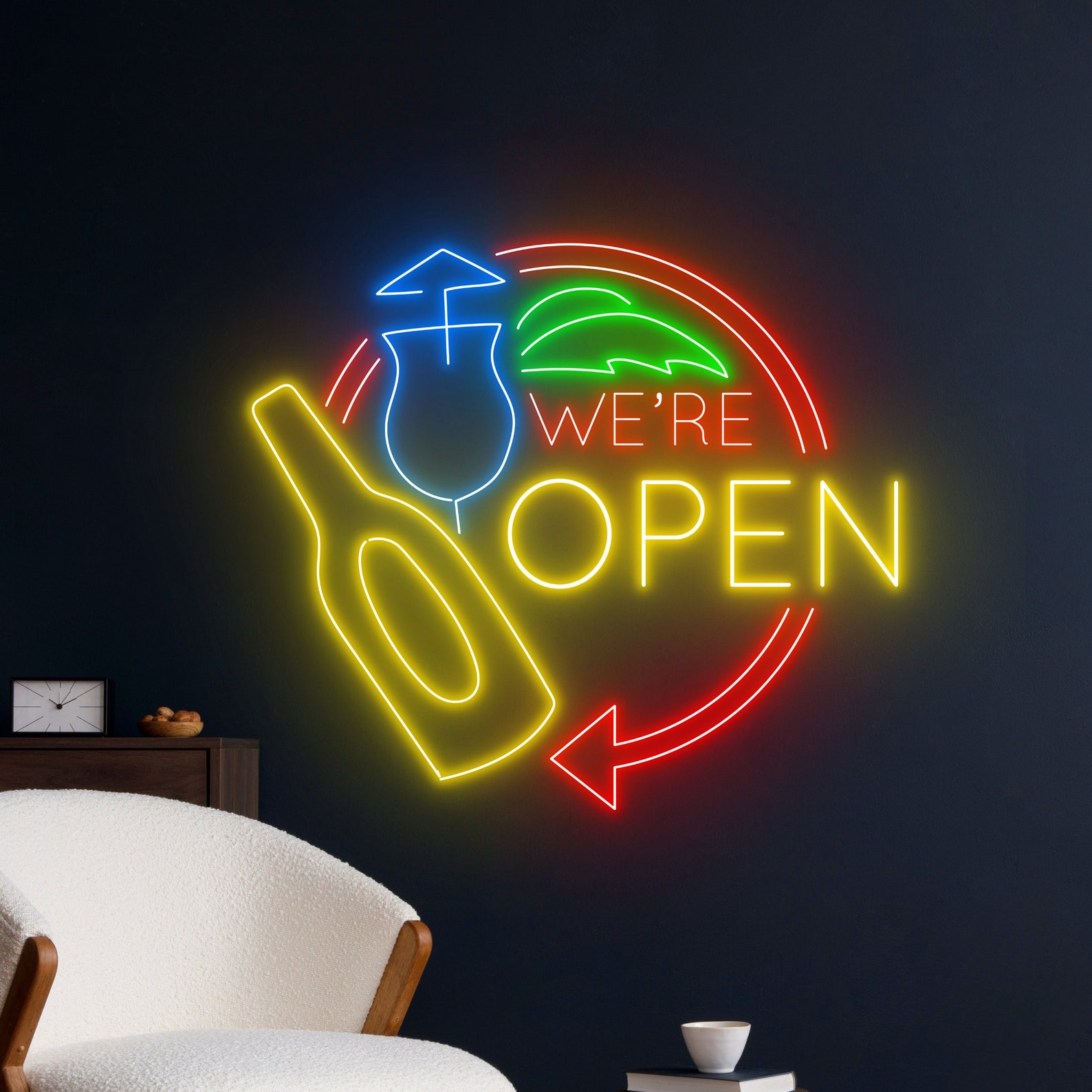 Signage Were We're Open Neon Sign, Bar Open LED Light, Cocktail Bar Open Neon Light ...