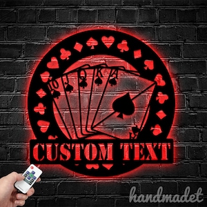 Personalisierte Poker Metallschild, Pokerkarten Metalllicht, Pokerraum LED-Licht, Pokerkarte Kasino Wanddekor, Pokerkarte Kasino Wandkunst