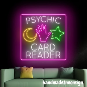 Psychic kaartlezer open neonreclame, paranormale kaart led-bord, paranormaal neonlicht, paranormaal ledlicht, paranormale lezer kunst aan de muur, wanddecoratie huis