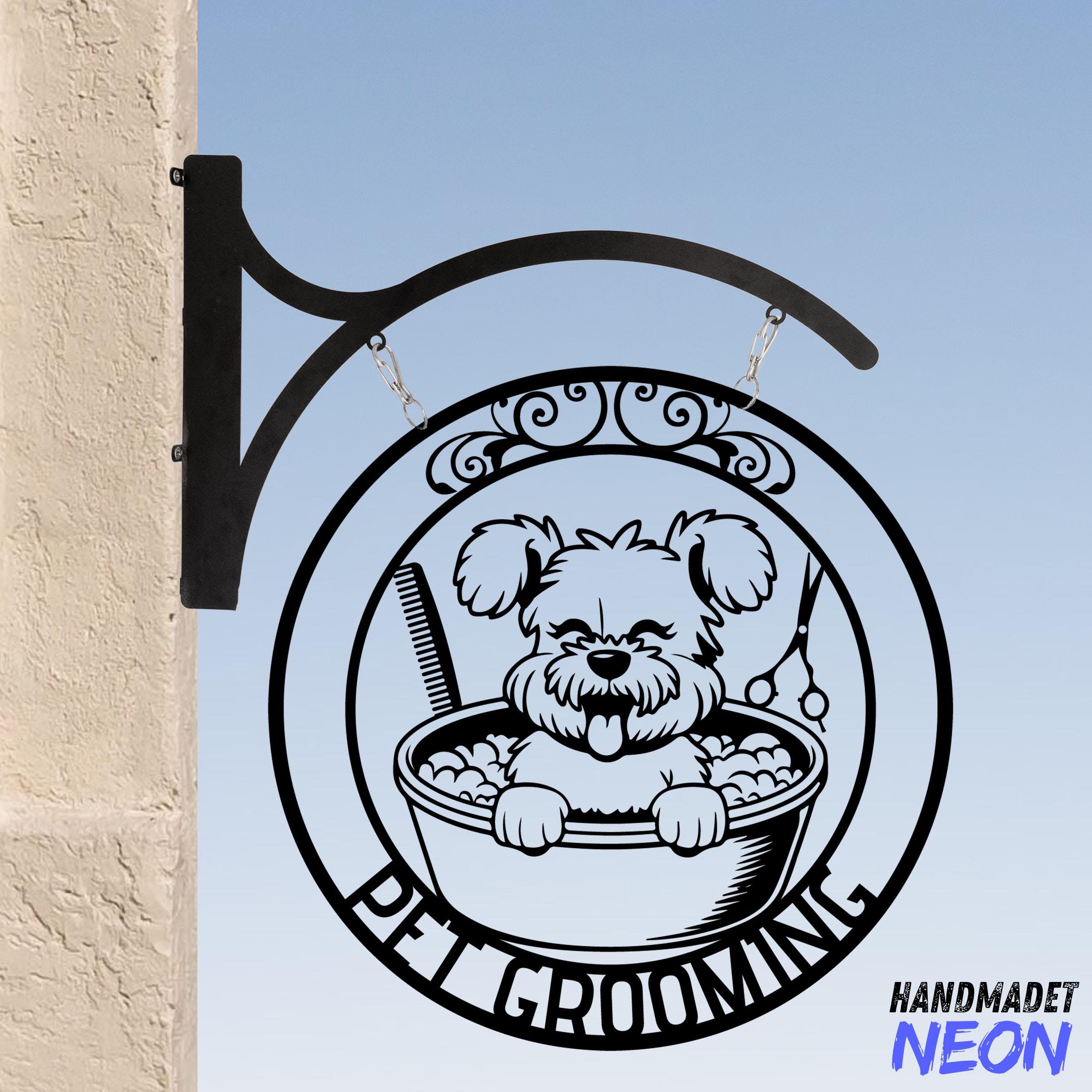 Personalized Dog Grooming Hanging Sign, Cute Dog Outdoor Hanging Sign, Pet Spa Metal Blade Sign, Dog Pet Grooming Metal Business Sign