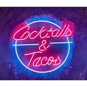 Sinal de néon de coquetéis e tacos personalizados, luz LED com nome personalizado, luz de néon de coquetel, sinal de néon de tacos personalizados, sinal de néon com citações, decoração de entrada