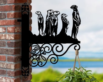 Personalized Meerkat Family Hanging Bracket Meerkat Hanging Basket Bracket, Meerkat Hanging Bracket For Garden, Animal Metal Garden Decor
