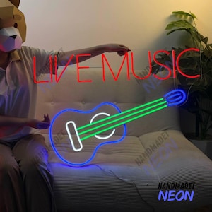 Live Music Guitar Neon Sign, Guitar Led Sign, Guitar Neon Light For Music Studio, Musical Instrument Room Wall Art, Music Show Wall Decor