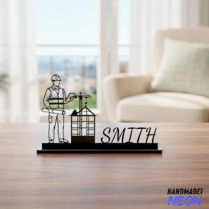 Construction Engineer Metal Table Decor: Architect Desk Ornament, Builder Metal Sign, Engineer Office Decor