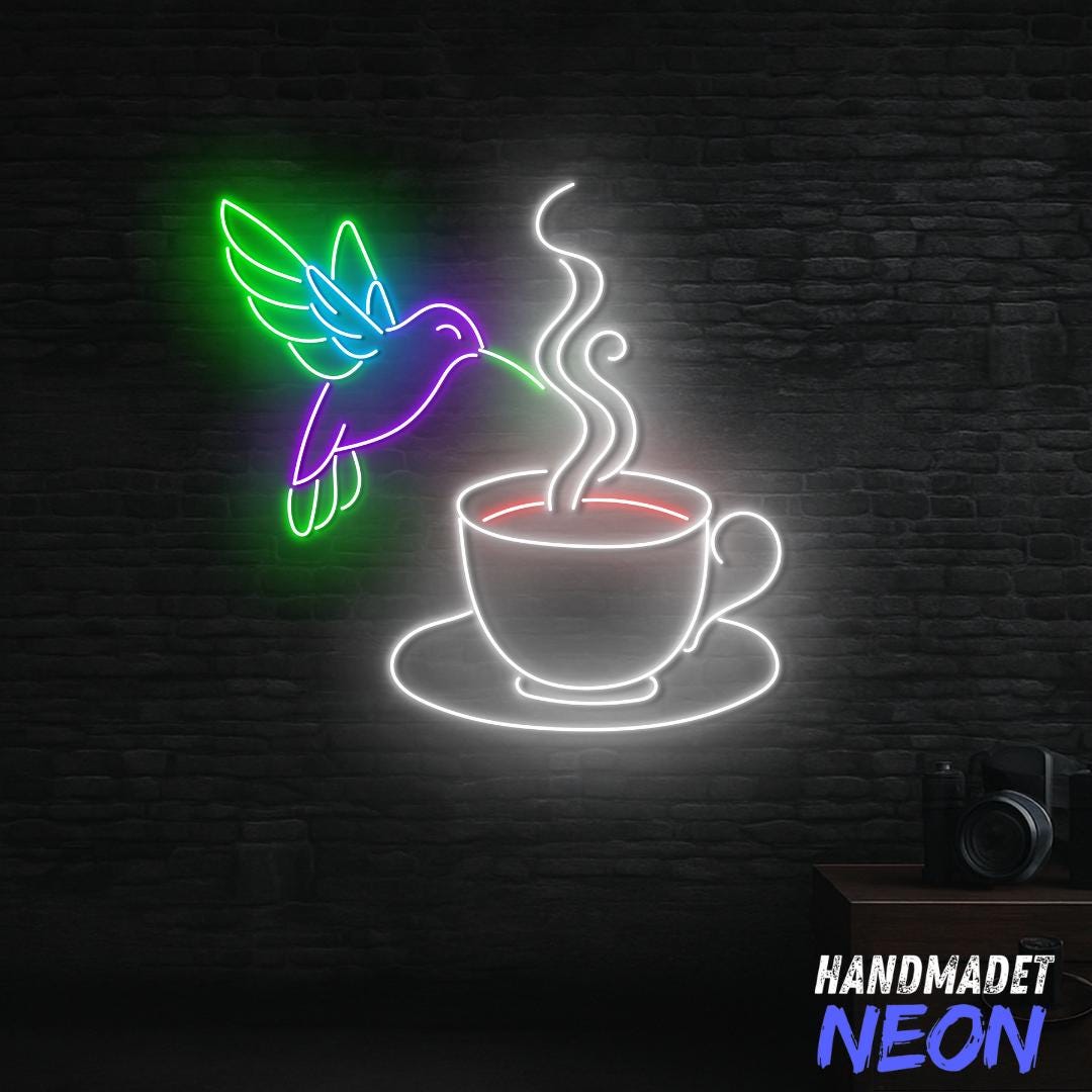 Hummingbird With Coffee Neon Sign, Humming Led Light, Custom Neon Sign ...