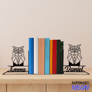 Custom Owl Geometric Metal Bookends, Owl Name Bookend, Table Sign, Bookshelf Decor, Book Lover Gift, Metal Desk Decor, Back To School Gift