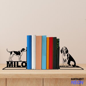 Custom American Foxhound Dog Metal Bookends Dog Name Bookend, Dog Table Sign, Pet Bookshelf Home Decor, Book Lover Gift, Back To School Gift