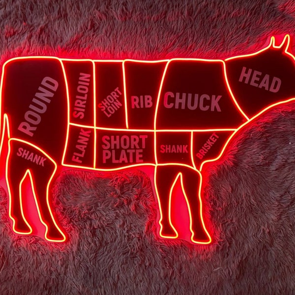 Cow Neon Sign, Butcher Shop Led Sign, Wall Decor, Cow Led Light, Custom Neon Sign, Best Gifts, Restaurant neon Sign, Cow Led Lights