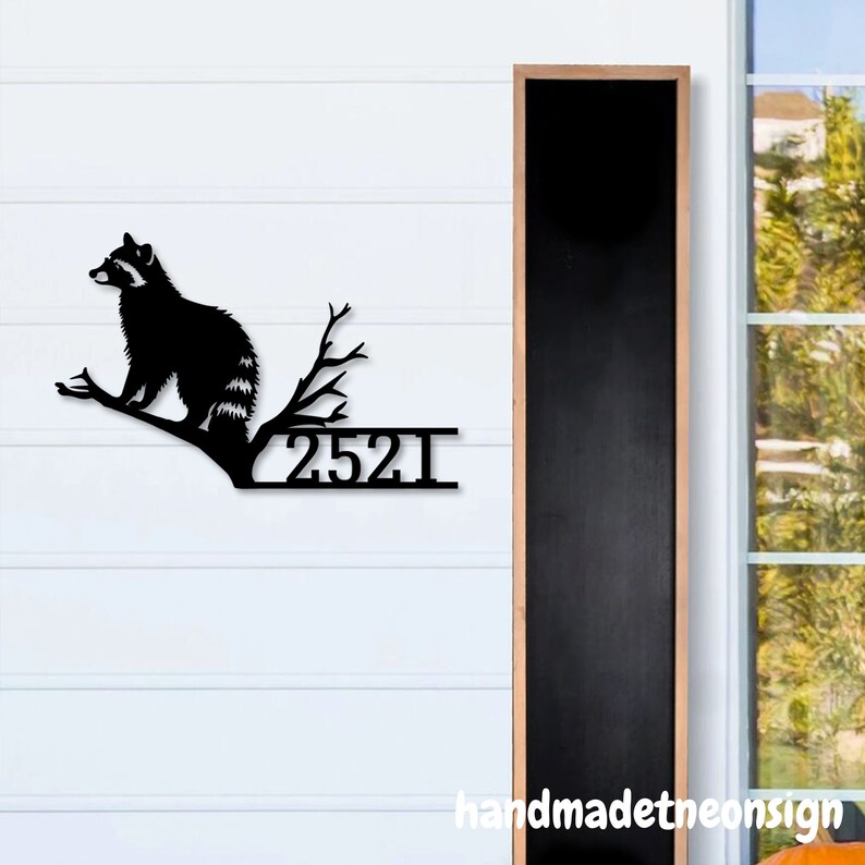 Personalized Raccoon House Number, Raccoon Home Number Metal Wall Sign ...
