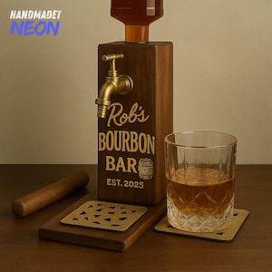 Personalized Bourbon Bar Liquor Dispenser, Custom Engraving Name Wooden Whiskey Dispenser, Bourbon Gift for Him, Dad, Husband or Friend