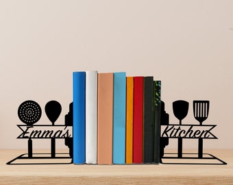 Custom Chef Cooking Metal Bookends Cookery Book Name Bookend, Cook Table Sign, Bookshelf Decor, Book Lover Gift, Kitchen Metal Desk Decor