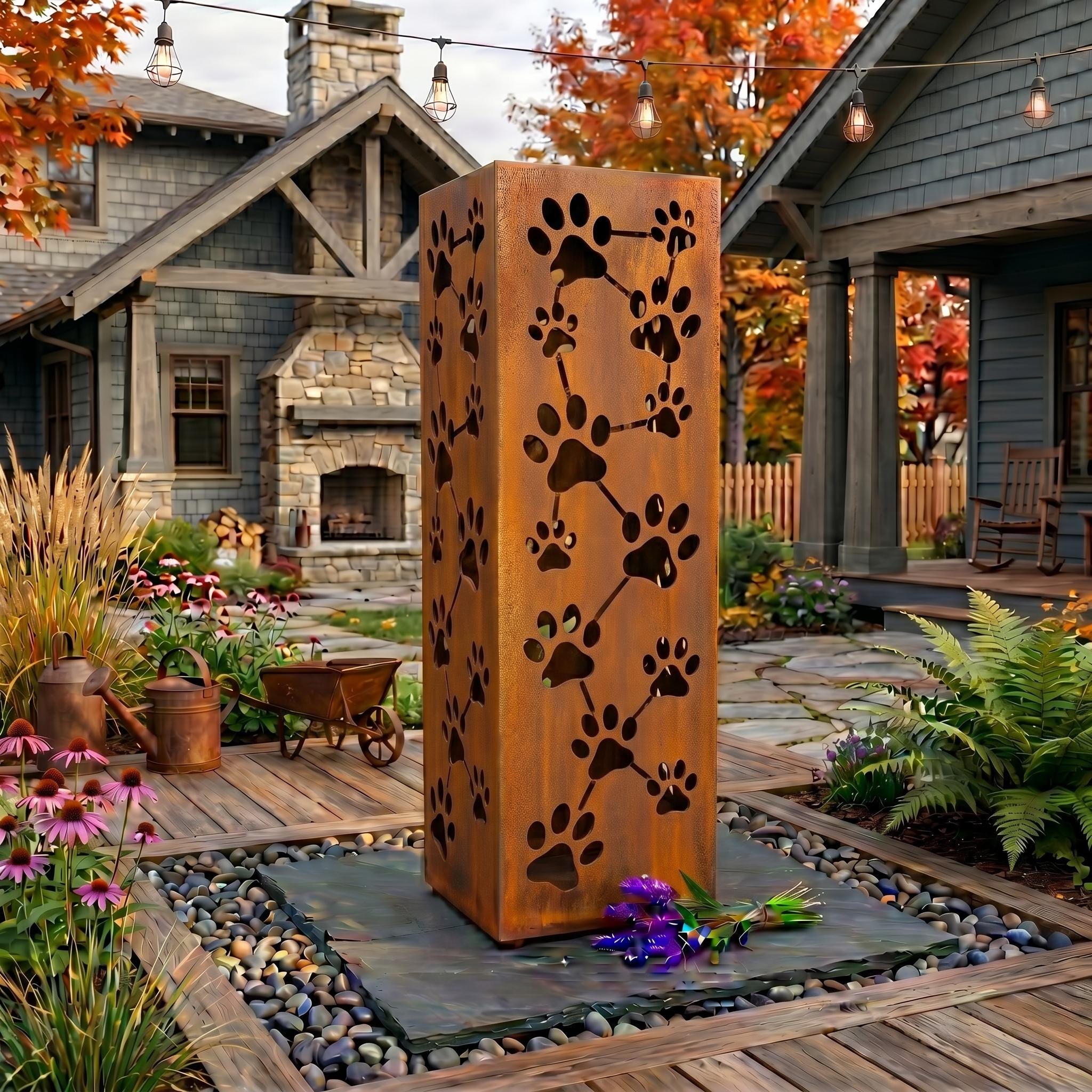 Paw Print Garden Pillar, Pet Memorial Lantern Column, Dog Lover Yard ...