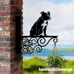 Personalized Staffordshire Bull Terrier Hanging Bracket Dog Hanging Basket Bracket, Dog Hanging Bracket For Garden, Metal Sign Garden Decor