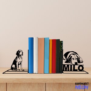 Custom Treeing Walker Coonhound Dog Metal Bookends, Dog Name Bookend Table Sign, Bookshelf Home Decor, Book Lover Gift, Back To School Gift