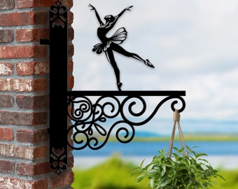 Soporte colgante de bailarina personalizado, soporte de cesta colgante de bailarina de ballet, soporte colgante de baile para jardín, letrero de metal para decoración de jardín