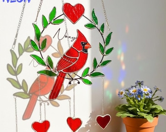 Red Cardinal Stained Glass Suncatcher, Cardinal Window Hanging