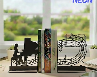 Personalized Pianist Metal Bookends For Desk Decor, Custom Metal Piano Player Book Stopper, Gift For Piano Player, Music Bookshelf Decor