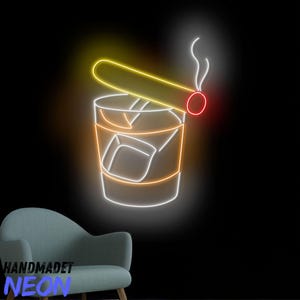 Zigarre und Glas Whisky Leuchtreklame, Whisky-LED-Schild, Wein-Cocktail-LED-Licht, Zigarren-Neonlicht, Pub-Wandkunst, Weinbar-Hauswanddekor