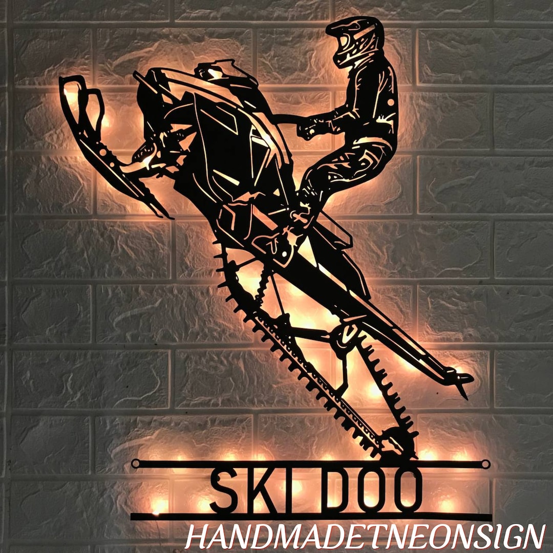 Personalized Snowmobile Metal Wall Art LED Light Custom Winter Sport