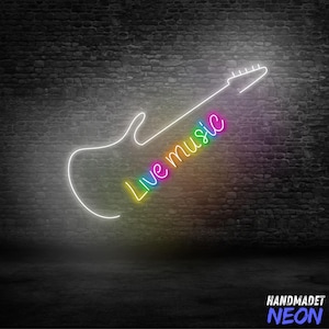 Live Music Neon Sign, Electric Guitar Neon Light, Bar Decor Wall Decor, Custom Neon Sign, Gift For Musician Lover