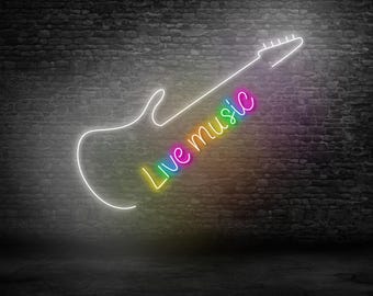 ライブミュージックネオンサイン、エレキギターネオンライト、バー装飾 