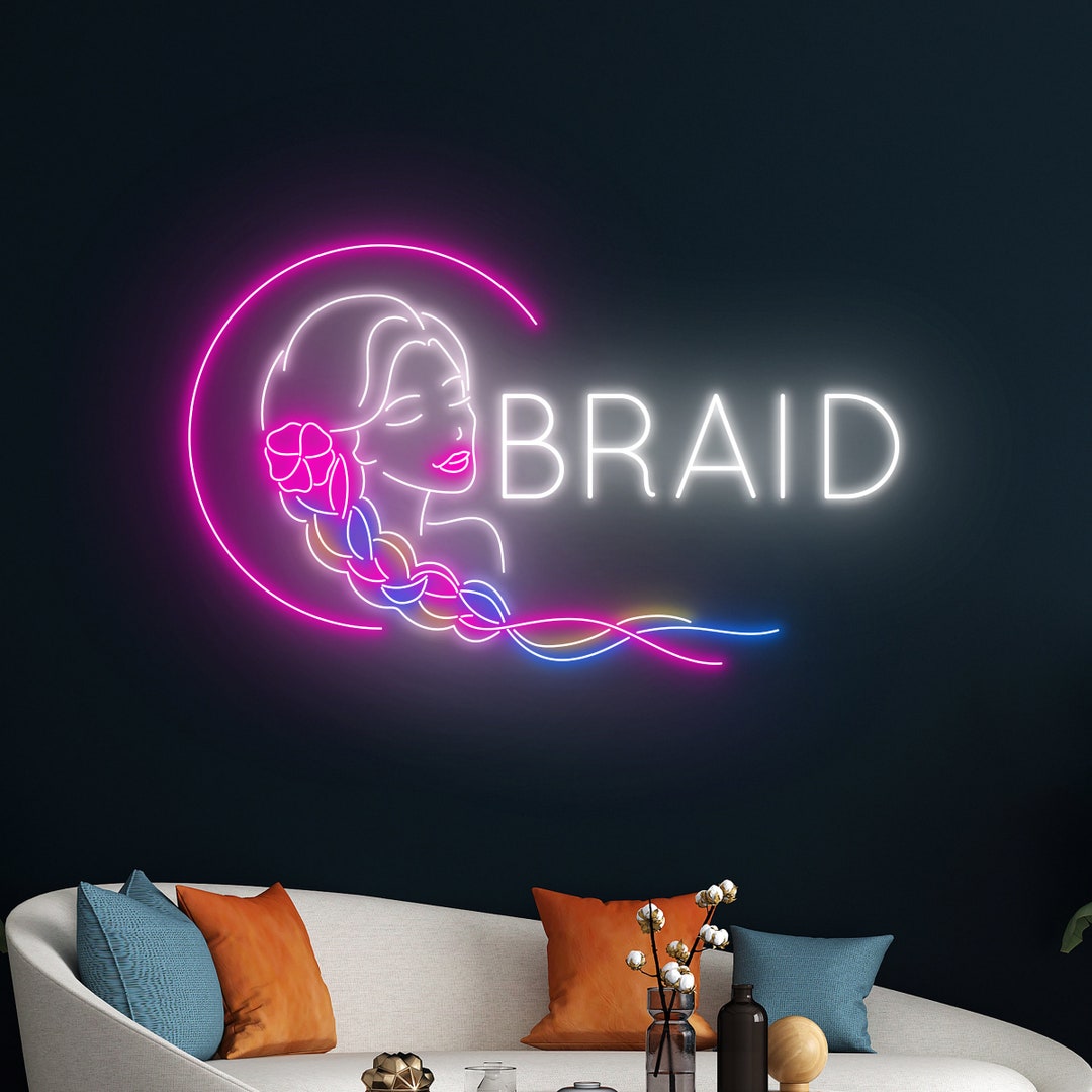 Braided Hair Girl Led Sign, Braided Hair Neon Sign, Custom Hair Girl ...