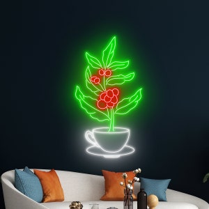Coffee Plant Coffee Cup Neon Sign, Coffee Cup Neon Light, Cafe LED Light, Drinking Coffee Led Sign, Drink Shop Store Wall Art Room Decor