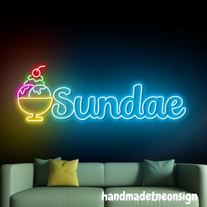 Sundae Lettering Sundae Neon Sign, Sundae Ice Cream Led Sign, Ice Cream Neon Light ...