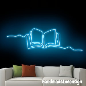 Book Line Art Neon Sign, Bookworm Led Sign, Bookish Neon Light, Read Book Led Light, Book Library Wall Art Light, Book Store Wall Decor