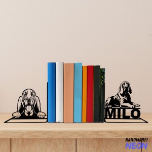 Custom Bloodhound Metal Bookends Bloodhound Dog Name Bookend, Dog Table Sign, Pet Bookshelf Home Decor, Book Lover Gift, Back To School Gift
