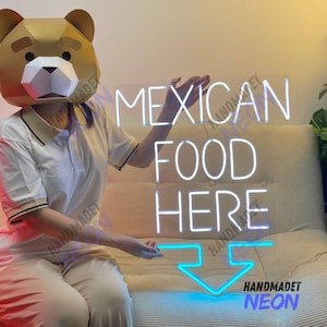 Mexican Food Here Neon Sign, Arrow Direction Led Sign, Mexico Neon Light, Food Led Light, Kitchen Wall Art, Mexican Restaurant Wall Decor