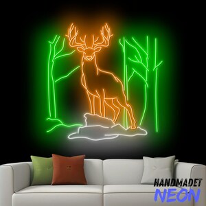 Letrero de neón de caza de ciervos, letrero LED de bosque de ciervos, luz LED de cuerno de ciervo, luz de neón de ciervo, arte de pared de sala de vida silvestre, decoración de pared para el hogar con animales de ciervo