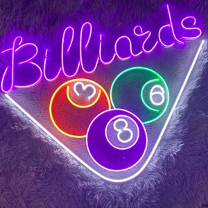 Billiards Led Sign, Billiards Neon Sign, Wall Decor, Billiards Pool Neon Sign, Custom Neon Sign, Restaurant Led Sign, Christmas Gifts