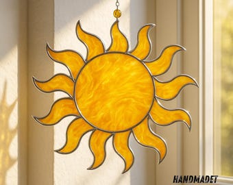 Sun Stained Glass Suncatcher: Sun Window Hanging, Handmade Glass Art, Boho Home Decor, Gift for Her