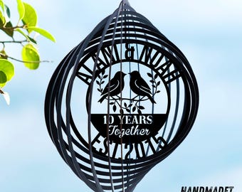 Personalized 10th Anniversary Wind Spinner: Metal Kinetic Garden Art