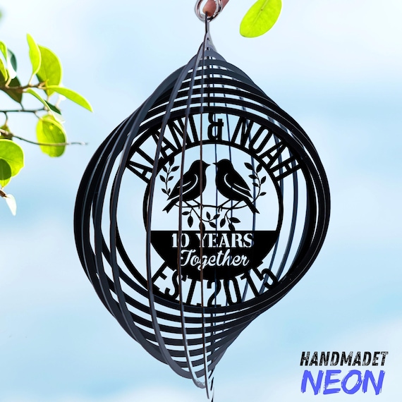 Personalized 10th Anniversary Wind Spinner: Metal Kinetic Garden Art