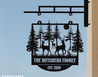Op maat gemaakt metalen bord met hertenhut: rustiek buitenmuurdecor