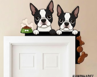 Gepersonaliseerde Boston Terrier metalen bord boven de deur, bord hond metalen deur hoek, cadeau voor hondenbezitter, cadeau Boston Terrier minnaar
