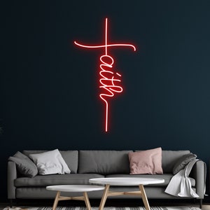 Faith Custom Neon Sign, Cross Jesus Home Decoration,Wall Art Decor, faith sign, faith led sign, faith neon sign, weddings, Anniversary Gift