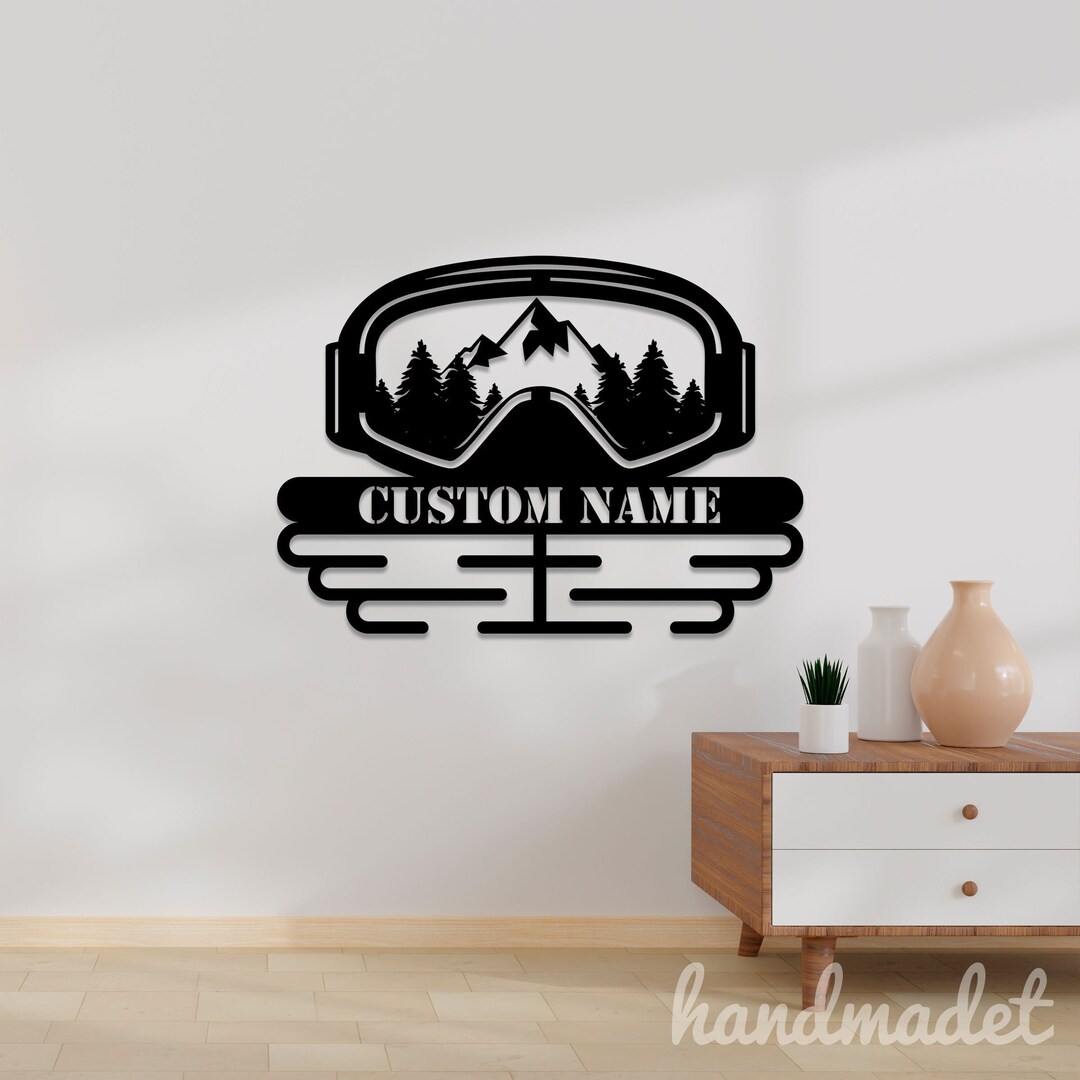 Custom Ski Goggles Name Medal Hanger Metal Wall Art LED Light, Forest ...