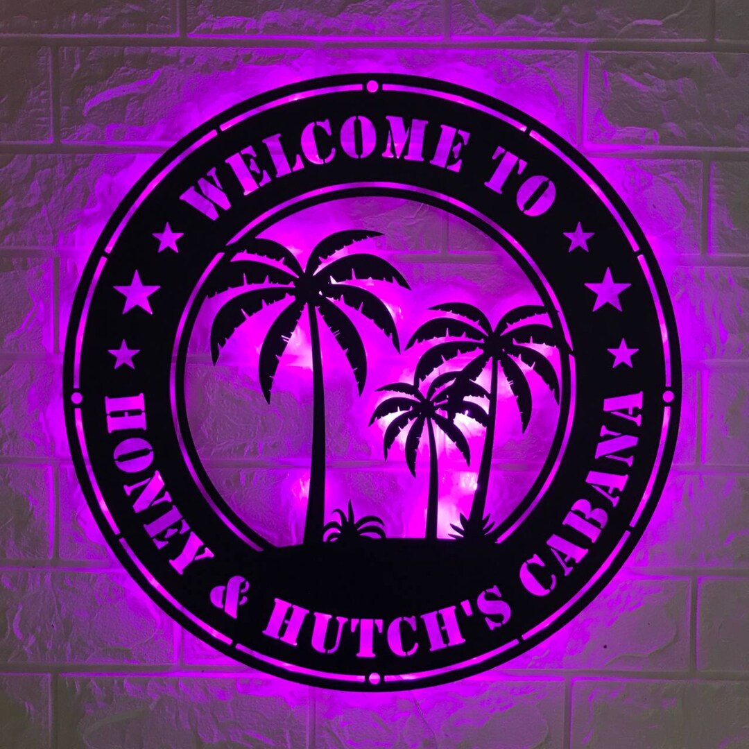 Custom Tropical Patio Backyard Sign Metal Wall Art LED Light