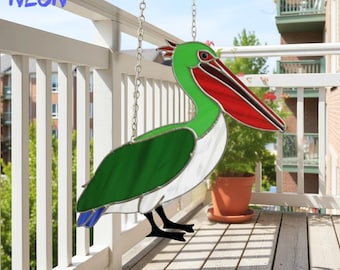 Pelican Stained Glass Suncatcher: Coastal Window Decor, Beach House Art, Bird Lover Gift