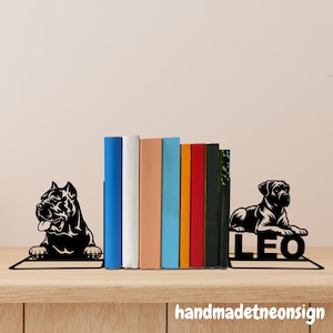 Custom Cane Corso Dog Metal Bookends Dog Name Bookend, Dog Table Sign, Bookshelf Decor, Book Lover Gift, Dog Metal Desk Decor, Home Decor