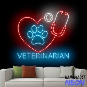 Veterinarian Neon Sign, Veterinary Led Sign, Paw Dog Cat Neon Light, Pet Lover Led Light For Pet Hospital Wall Art, Dog Cat Home Wall Decor