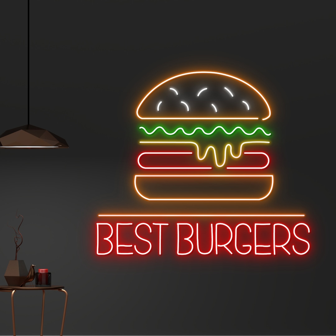 Custom Best Burgers Neon Sign, Street Food Name LED Sign, Burger Neon
